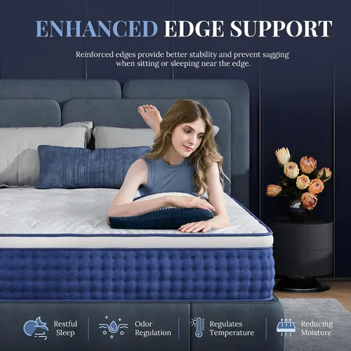 Vista 4 de Colchón Twin, Híbrido de Tamaño Twin de 10 Pulgadas en una Caja, Sensación Media de Espuma y Resortes Pocket Individuales, Cama Sin Fibra de Vidrio
