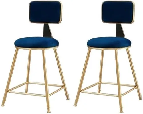 Vista 17 de Taburete moderno para mostrador, taburete sin brazos, taburete de hierro con cojín y pedal, 1 taburete corto (18 pulgadas de alto) azul