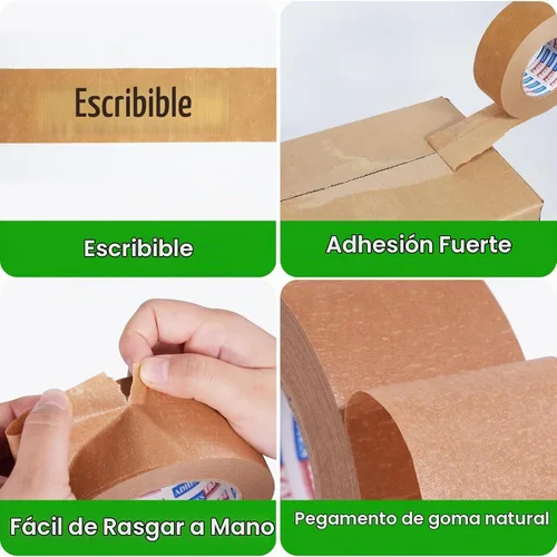 Vista 4 de ADHES Cinta de Embalaje de Papel Resistente Cinta de Papel Kraft, Ecológica y Biodegradable, Cinta de Embalaje Marrón Escribible y Sin Recubrimiento