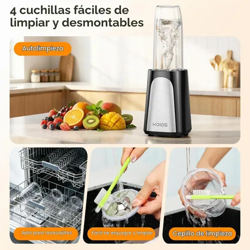 Vista 6 de KOIOS 1000W Smoothie Blender, 15-in-1 Single Serve Set, Press-Twist Design Black