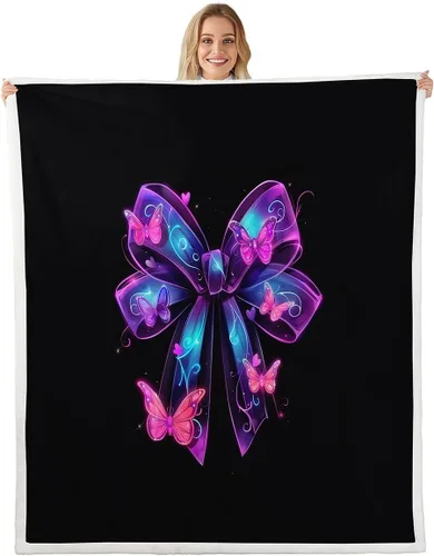 Vista 33 de Erosebridal Black Pink Bow Fleece Throw Blanket 40"x50" - Ultra-Soft for Couch Sofa Bed,Kawaii Cool Bowknot Sherpa Blanket,Princess Style Fuzzy