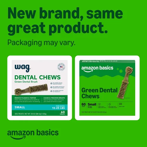 Vista 2 de Marca Amazon – Wag Golosinas Dentales para Perros para ayudar a limpiar los dientes y refrescar el aliento, pequeñas, sin sabor, 2.25 libras, 60