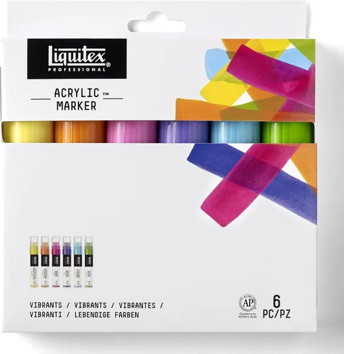 Vista 6 de Liquitex, set de 6 marcadores anchos para pintura profesional. Fine Art Pigments, Precise Control, Highly Lightfast, Satin Finish, Range of