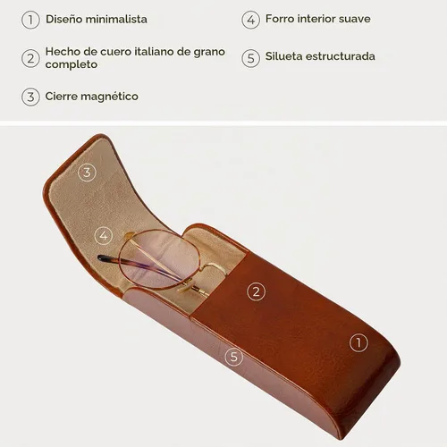 Vista 6 de Time Resistance Estuche de cuero para gafas - Estuche rígido de cuero para gafas - Hecho en Italia Coñac