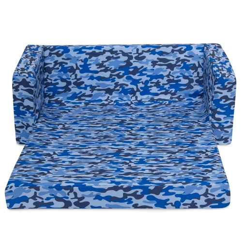 Vista 12 de Delta Children Cozee - Sofá 2 en 1 extra ancho convertible a tumbona, cómodo sofá abatible para niños, camuflaje azul
