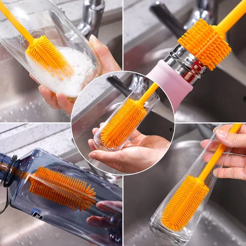 Vista 9 de Cepillo de Botella de Silicona, Cepillo Limpiador de Botellas de Agua con Mango Largo, Perfecto para Limpiar Recipientes de Cuello Estrecho