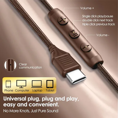 Vista 6 de Auriculares con cable sobre la oreja con micrófono, auriculares USB tipo C Plateado