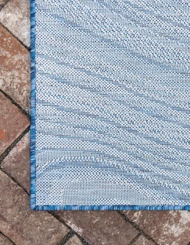 Vista 9 de Unique Loom colección moderna para exteriores - Alfombra de área para piscina (2 pies x 6 pies 1 pulgada alfombra de pasillo, color azul/marfil)
