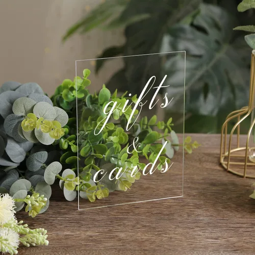 Vista 10 de UNIQOOO Paquete de 20 letreros acrílicos transparentes en blanco – Signos de números de mesa de 5 x 7 pulgadas, letreros de boda, tarjeta y letrero