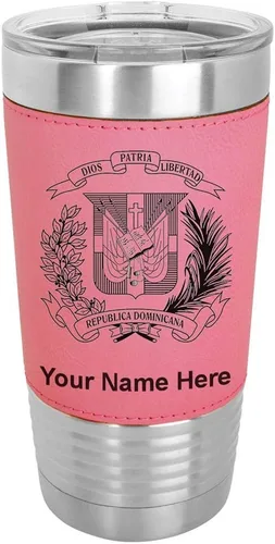 Vista 9 de LaserGram Vaso aislado al vacío de 20 onzas, escudo de armas, República Dominicana, grabado personalizado incluido (piel sintética, estilo béisbol)