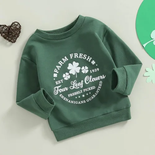 Vista 3 de AEEMCEM Sudadera con estampado de letras, cuello redondo, manga larga, para el día de San Patricio, ropa de primavera