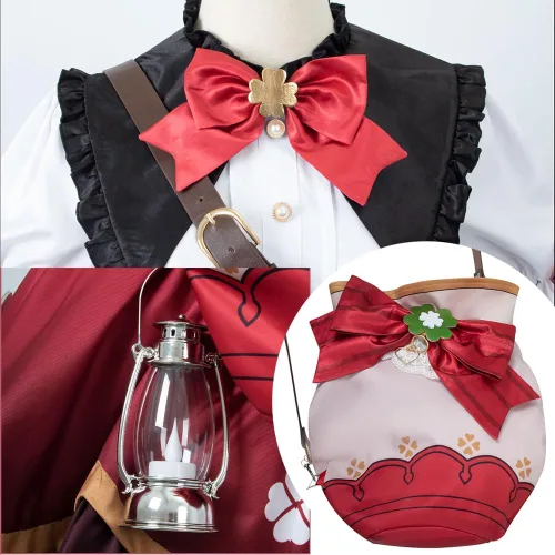 Vista 4 de AIUKAKP Klee - Vestido de cosplay para cosplay, disfraz de uniforme de niña, juego de rol, Halloween