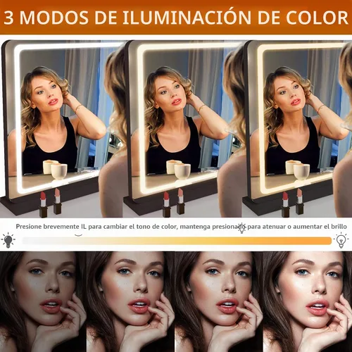 Vista 3 de Hasipu Espejo de tocador con luces, espejo LED de maquillaje de 31.5 x 22 pulgadas, espejo de maquillaje iluminado con 3 modos regulables, espejo