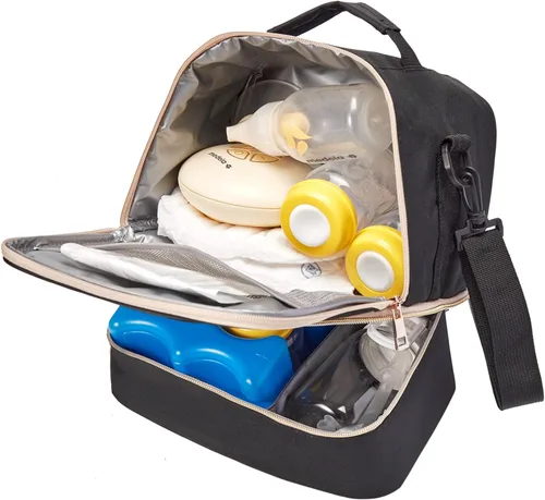 Vista 6 de Bolsa de extractor de leche con compartimento para extractor de leche, bolsa enfriadora y a prueba de humedad, doble capa para madre, extractor