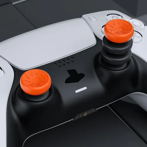 Vista 6 de PlayRealm NO FALLING OFF Thumbstick Extender & Silicone Grip Cover 2 Sets for PS5 & PS4 Controller (Turbo Orange)