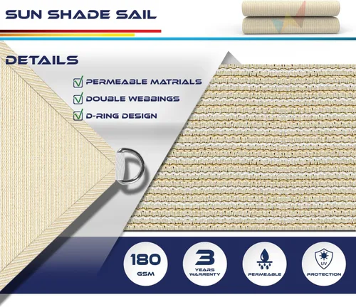 Vista 3 de Windscreen4less - Toldo rectangular de 8 x 12 pies para exteriores, bloquea los rayos ultravioleta, para patio trasero, porche, pérgola, terraza
