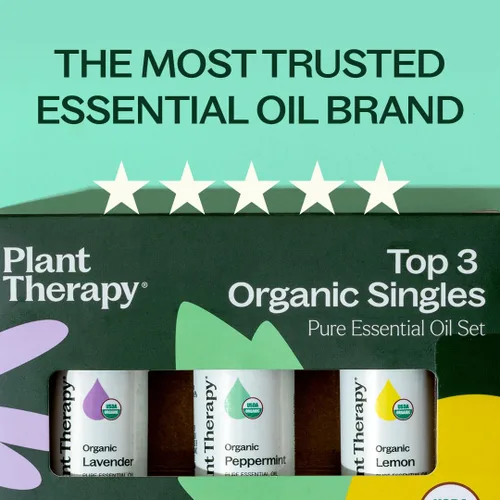 Vista 3 de Plant Therapy Set de los 3 mejores aceites esenciales orgánicos individuales 10 mL (1/3 oz) Limón, Lavanda y Menta 100% aceites esenciales puros