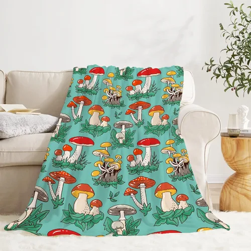 Vista 3 de Manta de colección de hongos, manta de botánica de hongos, regalos para niños y niñas, ultra suave, cálida y ligera, manta de franela de forro polar