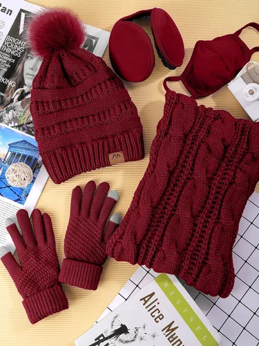 Vista 5 de Motarto Conjunto cálido de invierno, gorro de punto, bufanda y guantes calentadores de oídos, para hombres y mujeres, cubierta cálida para clima frío