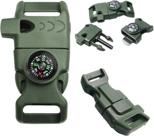Vista 5 de CooBigo 5/8" Compass Whistle Buckle Plastic Paracord Bracelet Outdoor Camping Emergency Survival Travel Kits