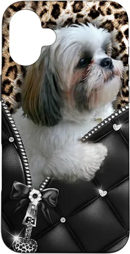 Vista 22 de Funda Shih Tzu con cremallera para iPhone 16 I Love Shih Tzu Dogs Leopard Hippie Leather