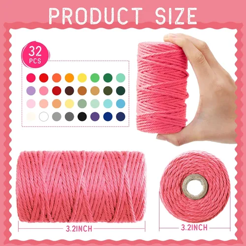 Vista 2 de Kenning 32 Rollos de Cuerda de Macramé 4 Hilos 3 mm x 1760 Yardas de Cuerda de Algodón Natural a Granel Cuerda de Algodón Colorida para Manualidades