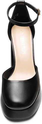 Vista 5 de DREAM PAIRS Zapatos de tacón alto con plataforma gruesa para mujer, puntera cerrada, correa al tobillo, para boda, fiesta, zapatos de tacón