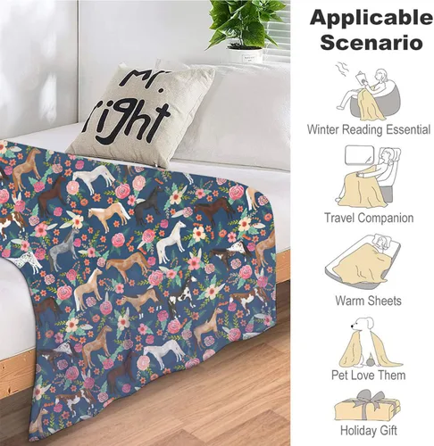 Vista 7 de Manta de caballo para niñas y mujeres, manta de franela de forro polar de animales del oeste, suave y ligera, manta de felpa azul para niños
