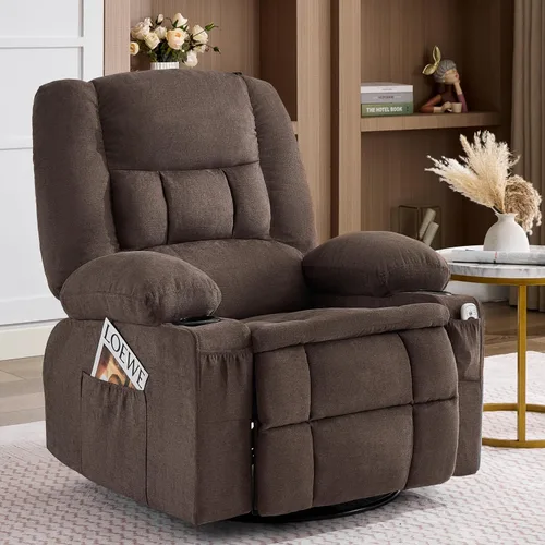 Vista 11 de Rocker - Silla reclinable con masaje y calor, sofá individual ergonómico, mecedoras para sala de estar, cómoda silla reclinable con portavasos Gris