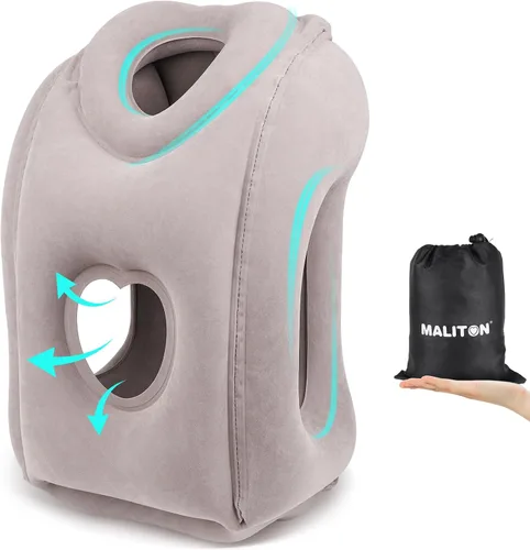 Vista 9 de Maliton Almohada inflable de viaje para avión para dormir cómodamente y aliviar el dolor de cuello y hombro, almohada inflable para la cabeza