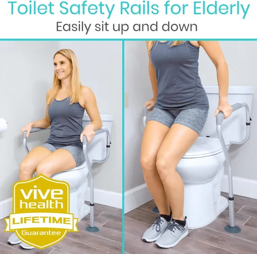 Vista 4 de Armazón de seguridad para ancianos, minusválidos y discapacitados de VIVE, pasamanos de seguridad, peso ajustable