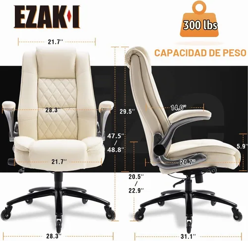 Vista 3 de Silla de oficina con respaldo alto, silla de escritorio ergonómica para Beige