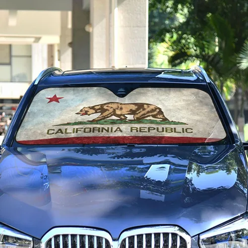 Vista 4 de Blueangle Parasol para parabrisas con bandera de California, bloquea los rayos UV, fácil de usar, se adapta a parabrisas de varios tamaños
