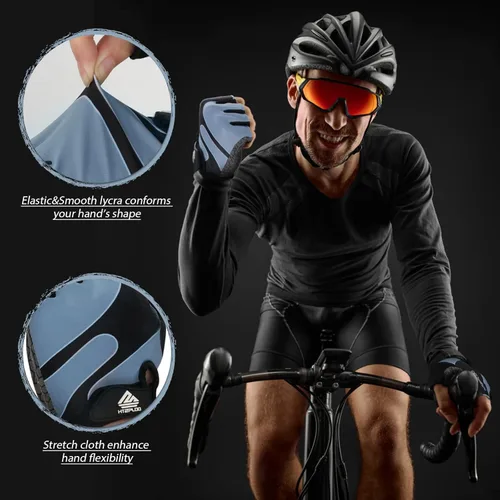 Vista 4 de Guantes de bicicleta para hombres y mujeres con almohadilla antideslizante que absorbe los golpes, guantes de ciclismo ligeros de medio dedo