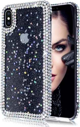 Vista 5 de Funda protectora brillante para iPhone XR, 3D, de lujo, con diamantes de imitación de cristal relucientes, amortiguadora, transparente y protectora