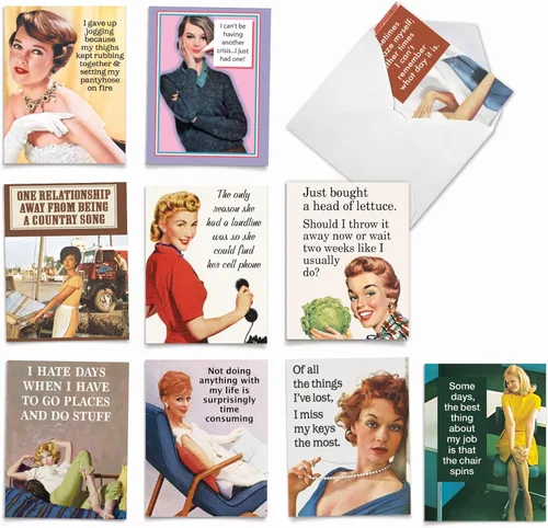 Vista 8 de The Best Card Company - 10 tarjetas de felicitación divertidas en blanco para mujer (4 x 5.12 pulgadas) - Surtido en caja para todas las ocasiones