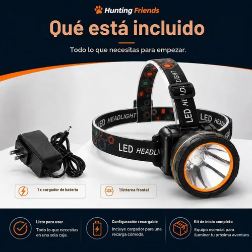 Vista 6 de 20W Lámpara frontal súper brillante para caza de mapaches, lámpara frontal LED de alto lúmen con 2 modos de luz, resistente al agua y recargable