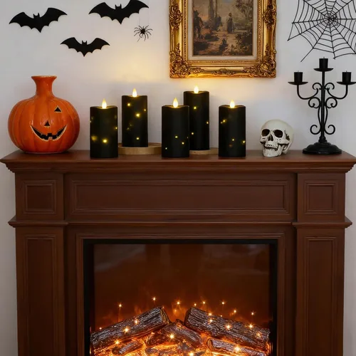 Vista 5 de Lezonic Velas Negras Sin Llama Impermeables para Exteriores con Control Remoto, 4 Piezas de Velas LED que Funcionan con Baterías con Llama