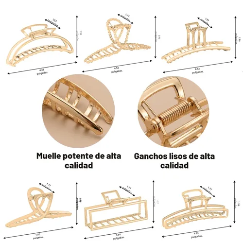 Vista 5 de LUKACY Paquete de 6 pinzas de metal grandes para el cabello, pinzas de pelo doradas grandes de 4 pulgadas, pinzas de pelo perfectas para mujeres