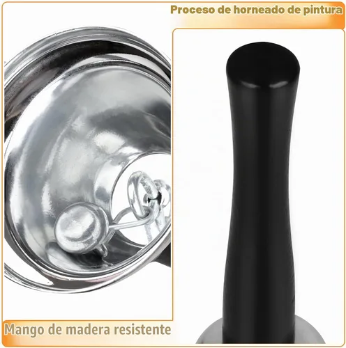 Vista 4 de Paquete de 4 campanas de mano, campanas de acero plateado, campanas sonoras con asa, campanas de cena para interior de aula, para línea