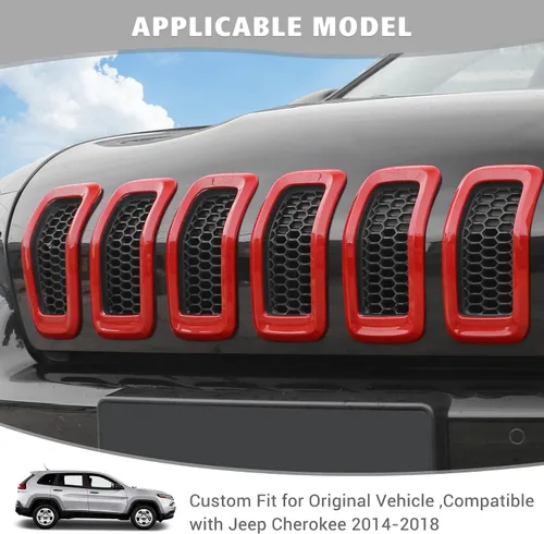 Vista 2 de Jimen Insertos de parrilla para Jeep Cherokee, 7 piezas de insertos de rejilla compatibles con Jeep Cherokee 2014-2018, Rojo