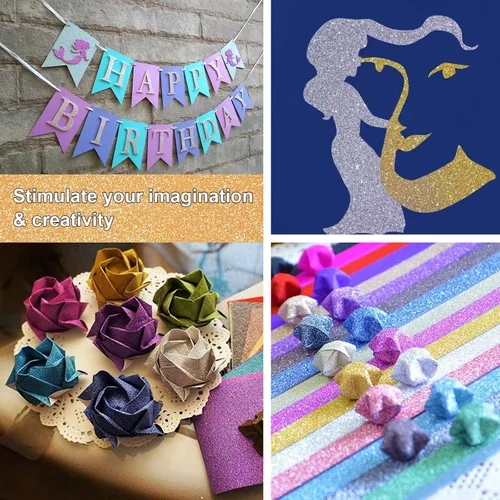 Vista 7 de 40 hojas de cartulina con purpurina de 20 colores, cartulina BetyBedy para Cricut, purpurina brillante sin desprendimiento, papel A4 con purpurina