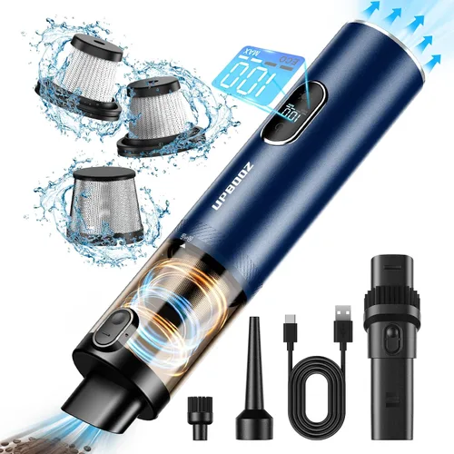 Vista 8 de Upbooz Aspiradora de mano inalámbrica con 14000 PA potente succión con luz LED, plumero de aire 2 en 1, aspiradora portátil recargable de bajo ruido