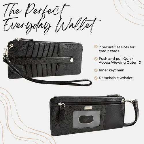 Vista 3 de WalletBe Cartera de piel ultrafina RFID para tarjetas de crédito para mujer, Negro -, Classic