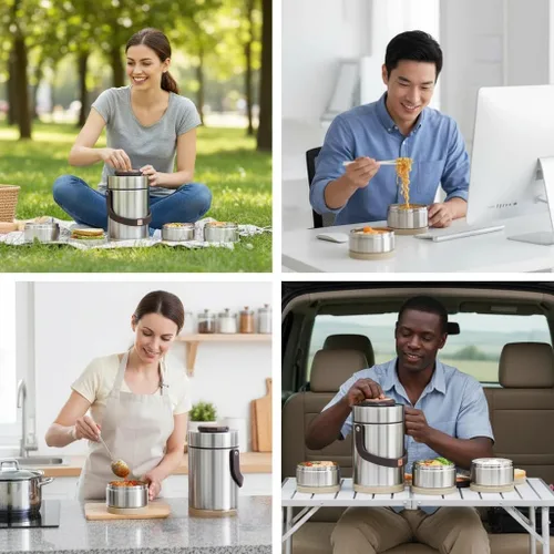 Vista 9 de Lonchera de boca ancha para comida caliente de 77.8 onzas, tarro de almuerzo para alimentos calientes con contenedor apilable de 3 capas, juego