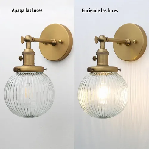 Vista 4 de PERMO Aplique de pared industrial vintage con accesorio de iluminación con mini pantalla de vidrio acanalado redonda transparente de 5.9 pulgadas