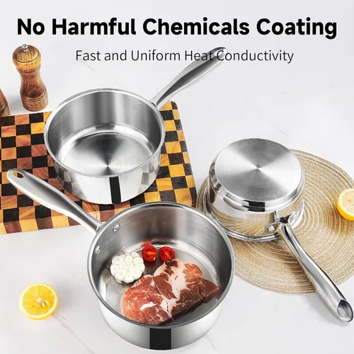Vista 2 de SLOTTET Juego de Cacerolas de Acero Inoxidable de 1 Cuarto y 2 Cuartos con Tapa, 4 Piezas Cacerolas Antiadherentes, Ollas de Cocina Pequeñas