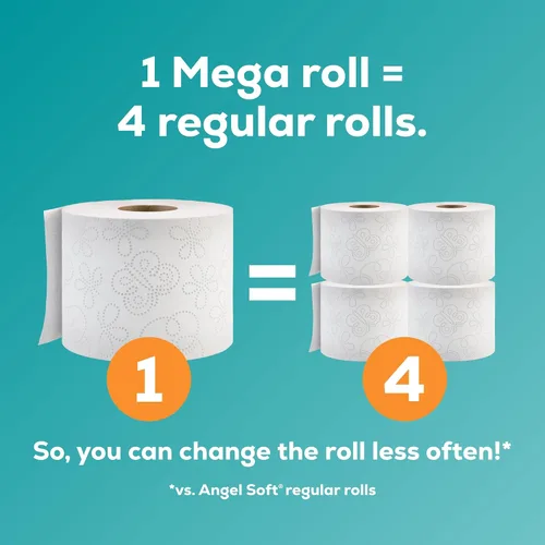 Vista 3 de Angel Soft Papel higiénico, 4 mega rollos = 16 rollos regulares, suave y resistente