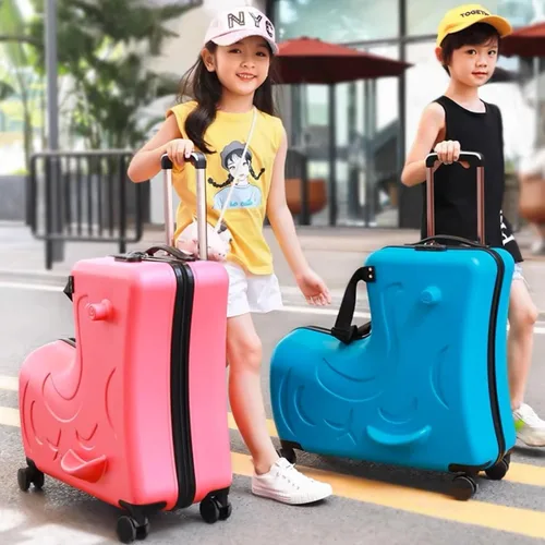 Vista 2 de Maleta de viaje para niños de 20 pulgadas, caja de carrito gruesa portátil para niños con 4 ruedas universales, cerraduras de combinación