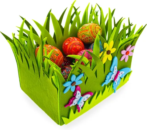 Vista 5 de Juego de 2 centros de mesa decorativos de fieltro de Pascua con flores de primavera y mariposas